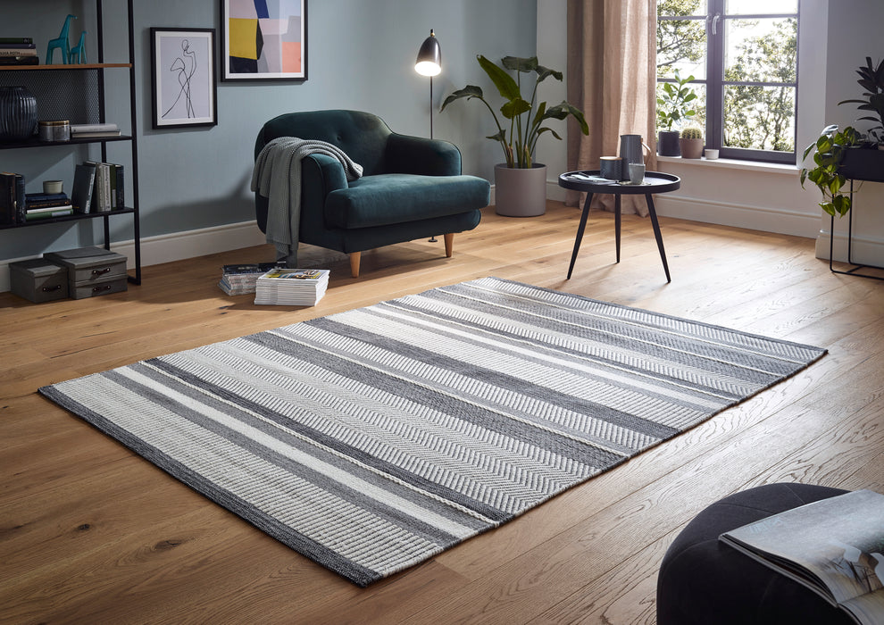 ASTRA Wollteppich Carmen Streifen Grau/Anthrazit 95 % Wolle